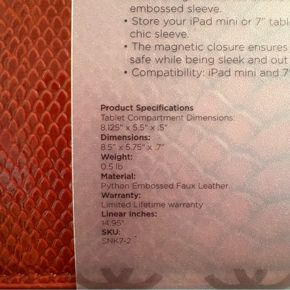 Francine Red Lexington Ave Snake Sleeve for IPad Mini and 7” Tablets